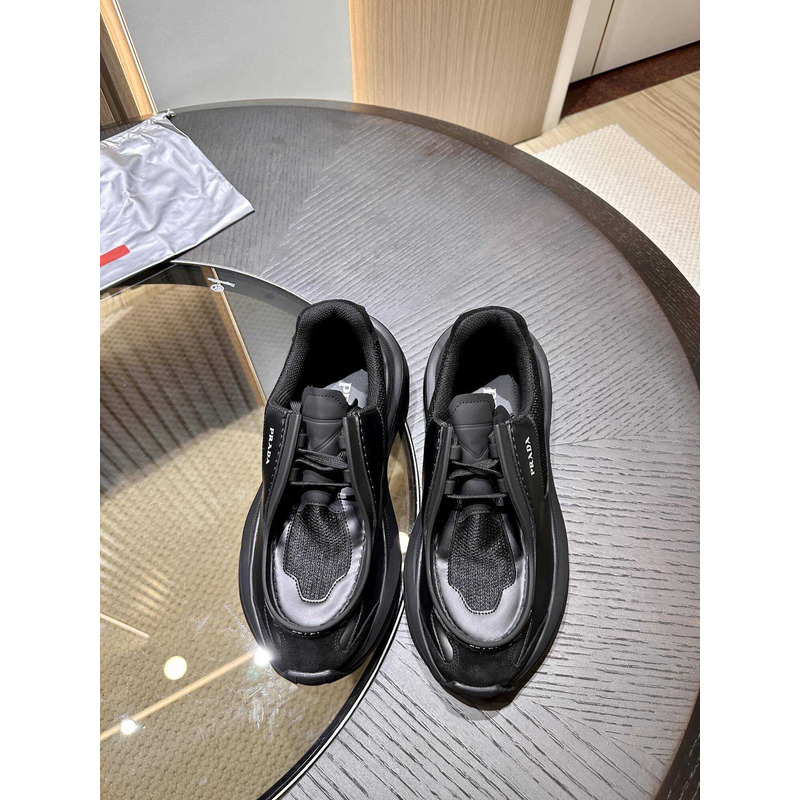 Pra*a brushed leather sneakers bike fabric suede black