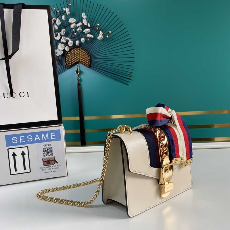 G*u*i sylvie shoulder gg web stripe mini bag beige