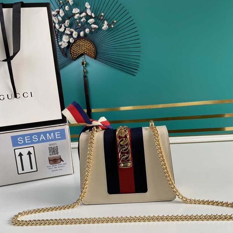 G*u*i sylvie shoulder gg web stripe mini bag beige