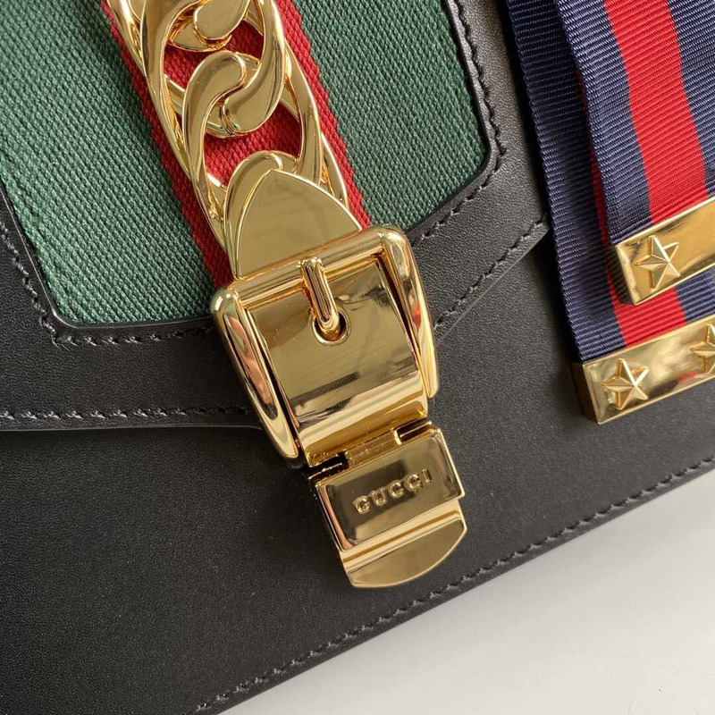 G*u*i sylvie shoulder gg web stripe mini bag black