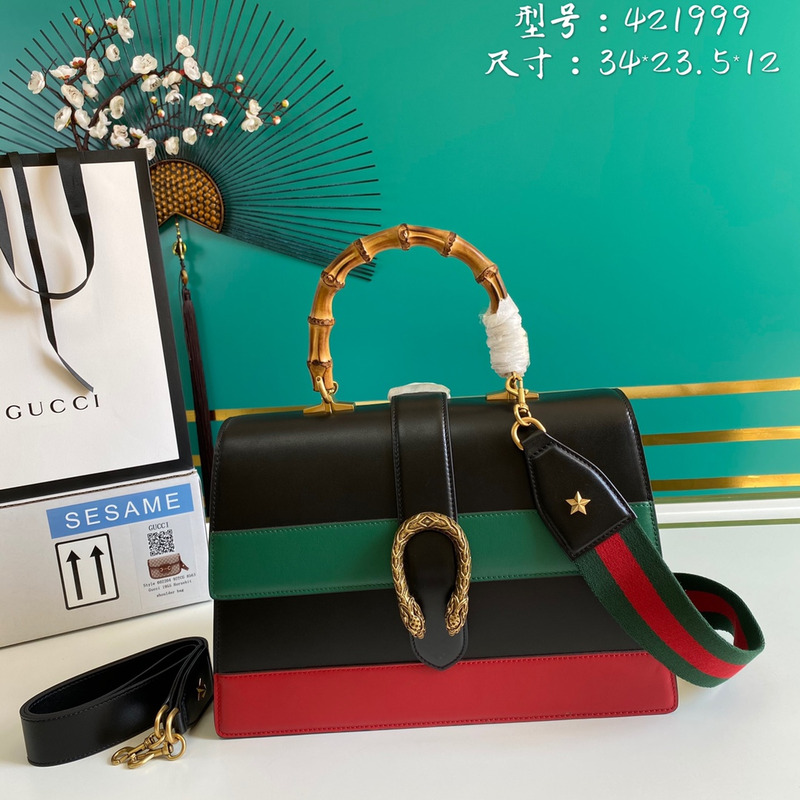 G*u*i dionysus bamboo top handle bag black green and red