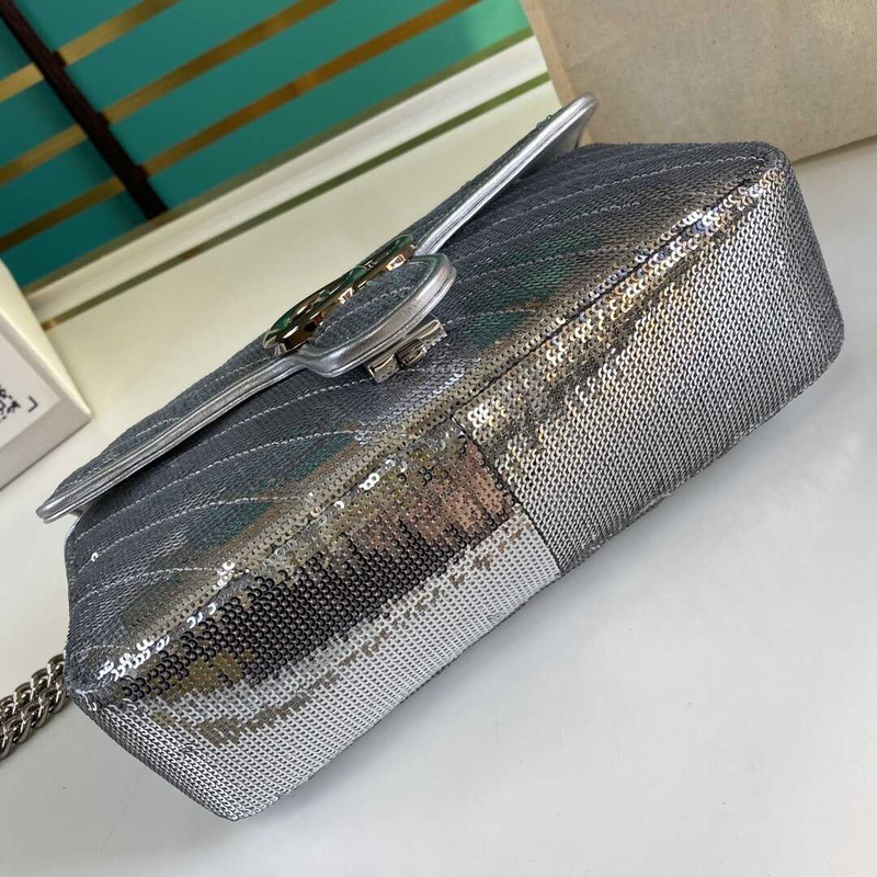 G*u*i gg marmont sequined medium shoulder bag silver