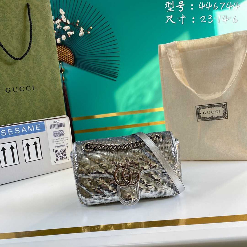 G*u*i gg marmont sequined small shoulder bag silver