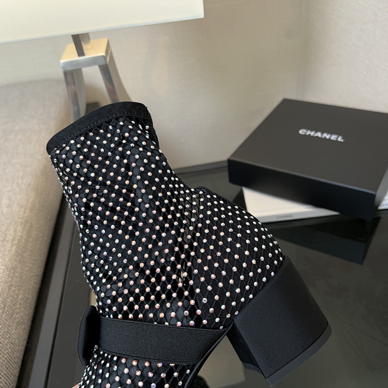 Ch*el mary jane with crystal net black & silver