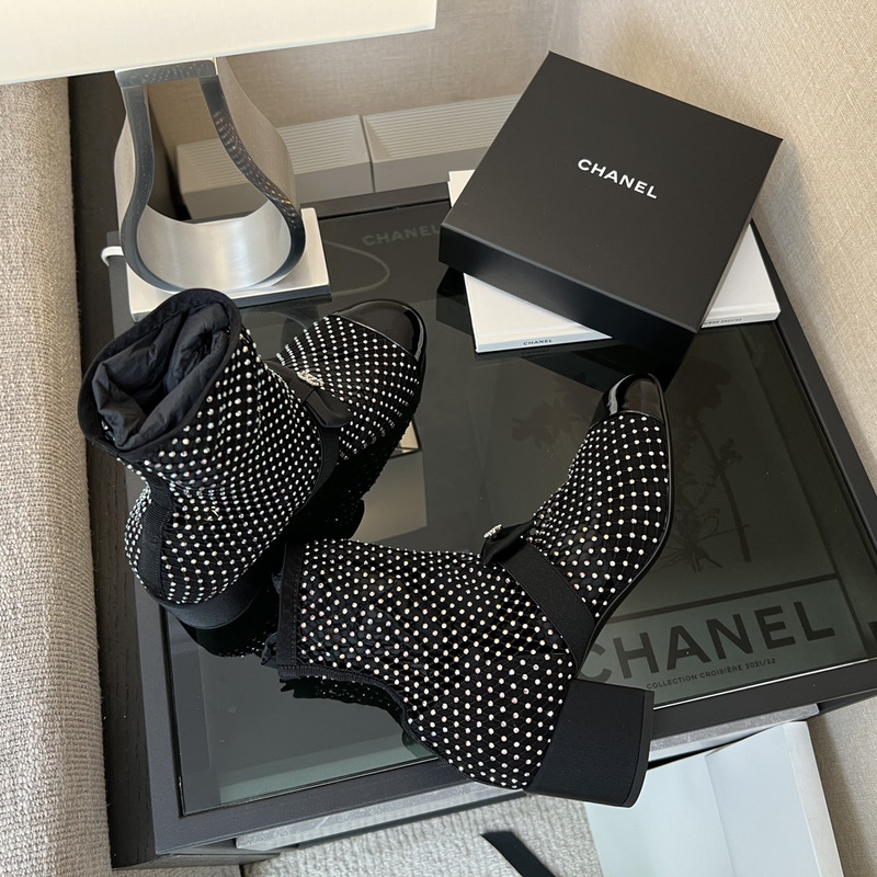 Ch*el mary jane with crystal net black & silver