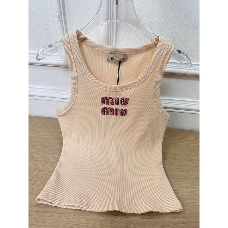Miu Miu Rhinestones Logo Tank Top
