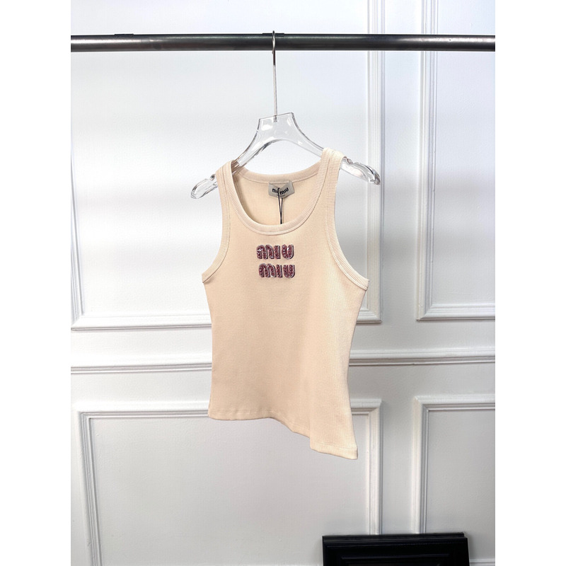 Miu Miu Rhinestones Logo Tank Top