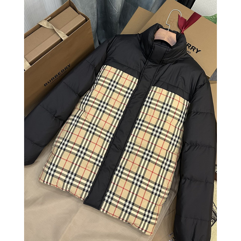 B**rry reversible plaid down jacket archive beige