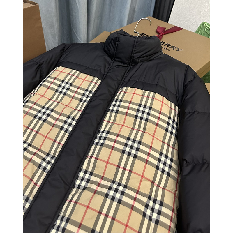 B**rry reversible plaid down jacket archive beige