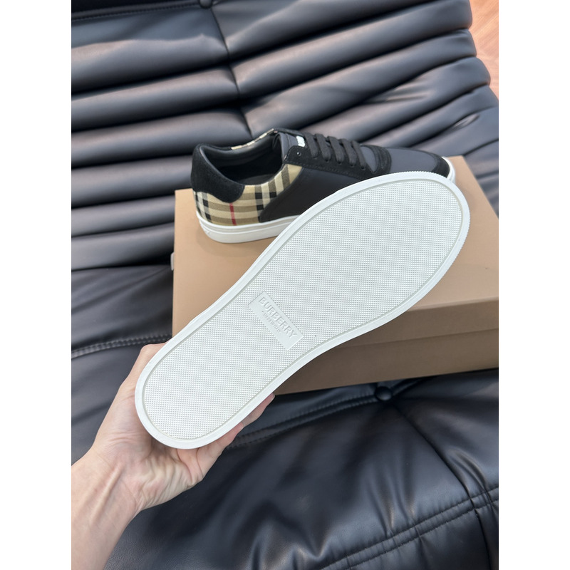 B**rry leather, suede and plaid sneakers black/archive beige