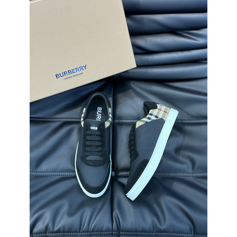 B**rry leather, suede and plaid sneakers black/archive beige