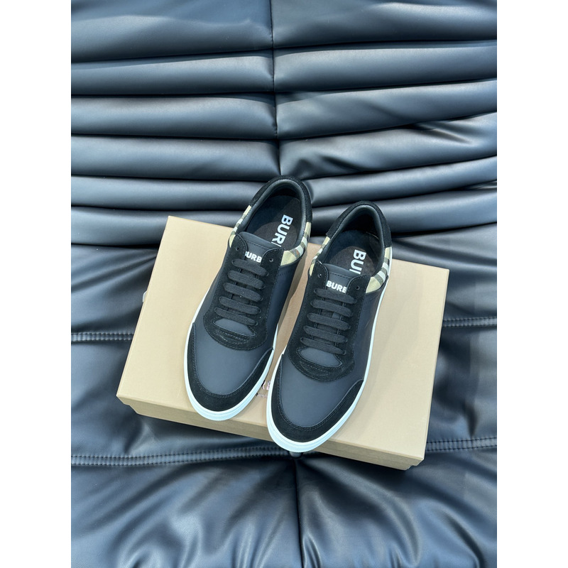 B**rry leather, suede and plaid sneakers black/archive beige