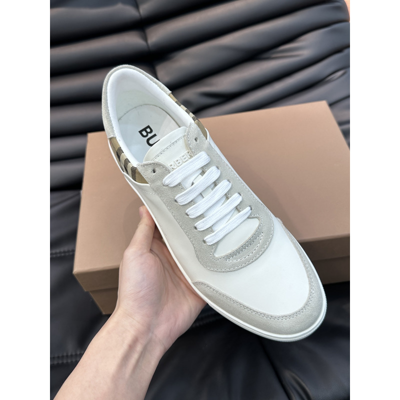 B**rry leather, suede and plaid sneakers  white/archive beige