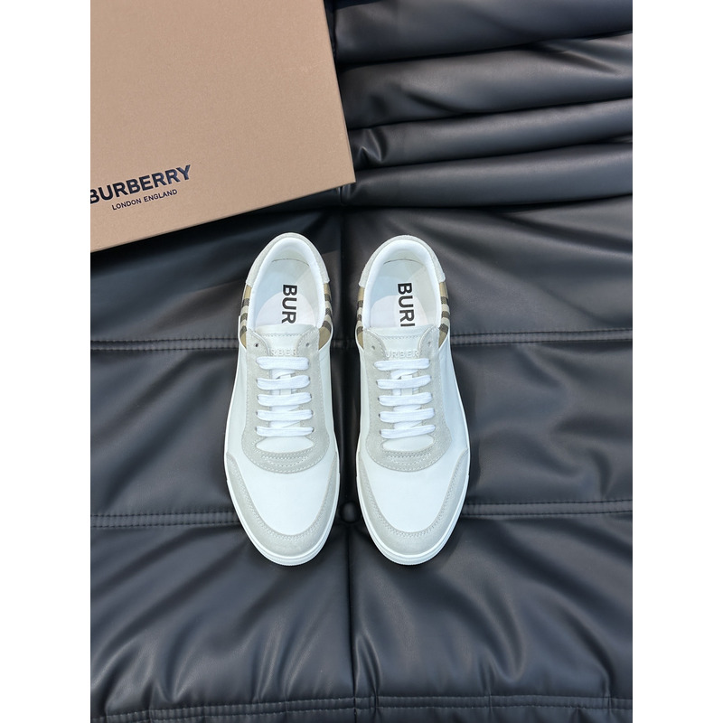 B**rry leather, suede and plaid sneakers white/archive beige