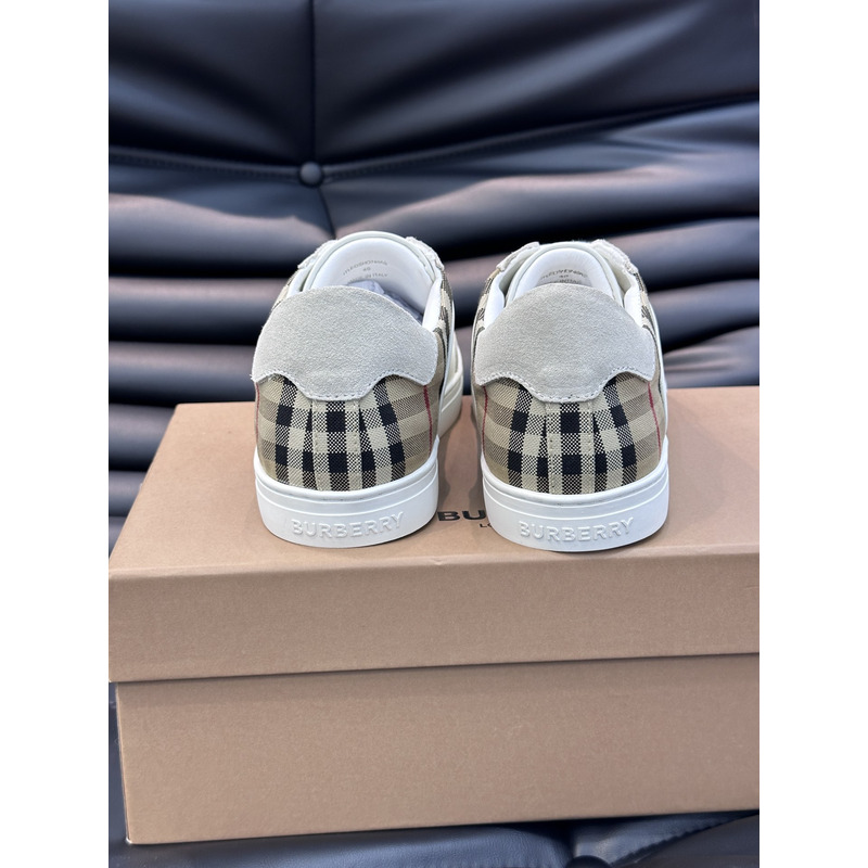 B**rry leather, suede and plaid sneakers  white/archive beige