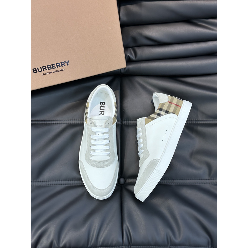 B**rry leather, suede and plaid sneakers  white/archive beige