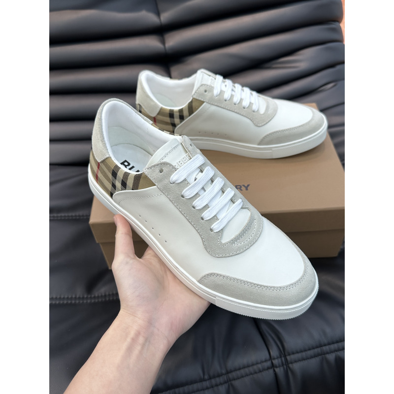 B**rry leather, suede and plaid sneakers  white/archive beige