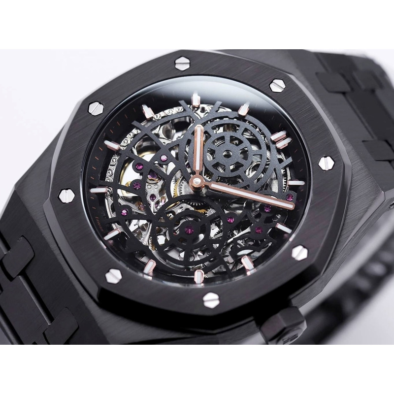 Audemars PiguetAudemars Piguet Royal Oak Openworked Steel Mens Watch Black Black Dial