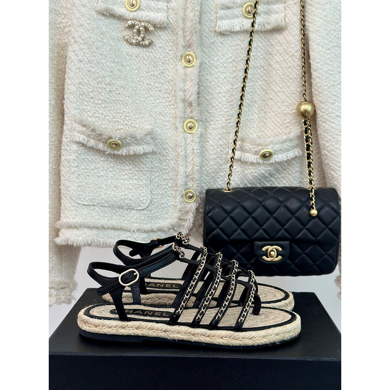 Ch*el sandals lambskin black