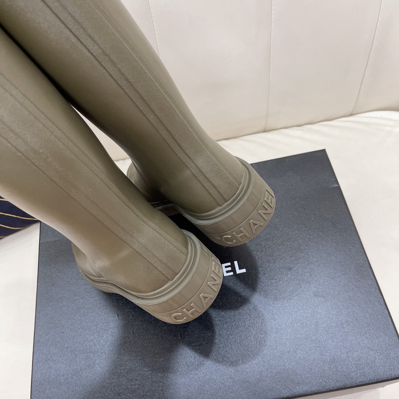 Ch*el rubber rain boots dark beige