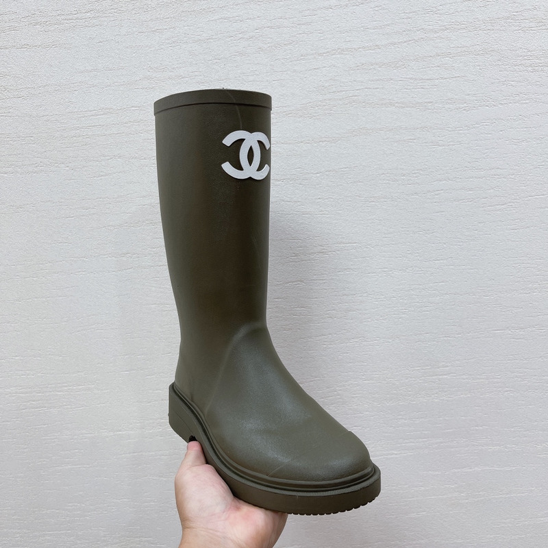 Ch*el rubber rain boots dark beige