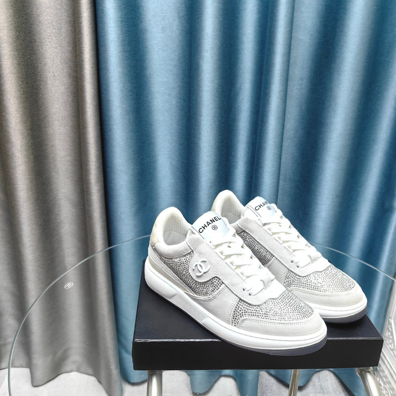 Ch*el cc 23c new silver grey crystals cc logo suede sneakers
