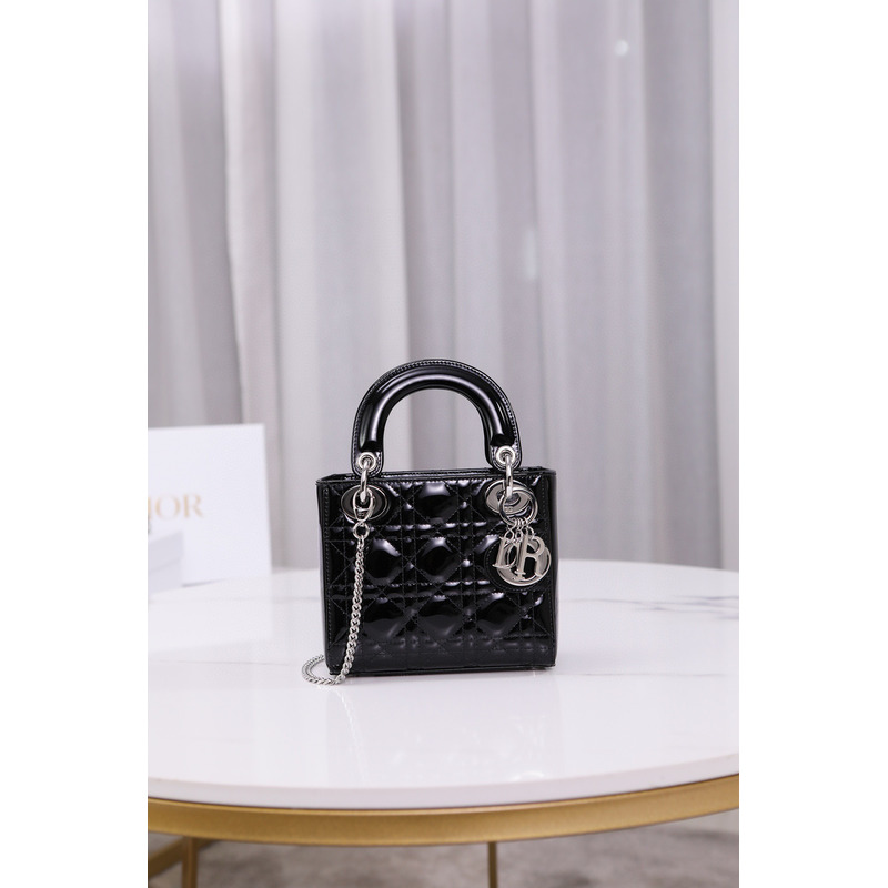 D*or mini lady D*or patent cannage calfskin black