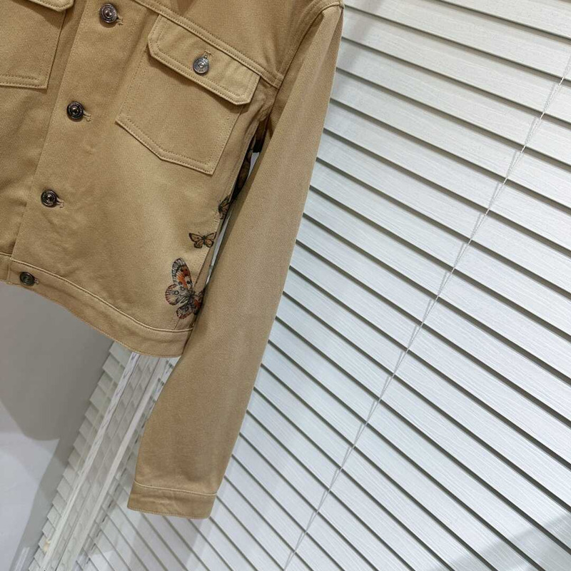 D*or jacket ecru cotton denim with multicolor butterfly brown
