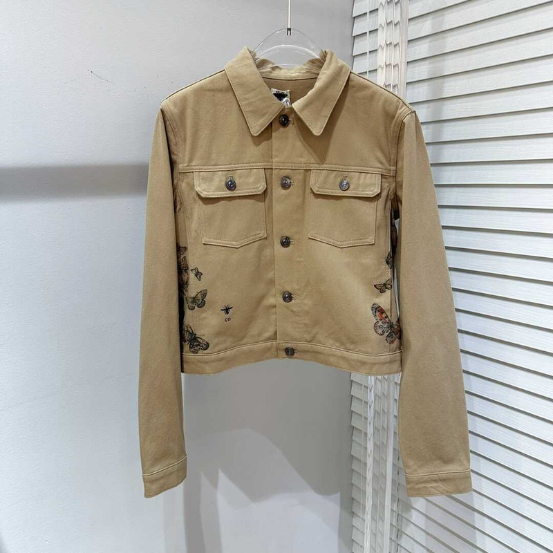 D*or jacket ecru cotton denim with multicolor butterfly brown