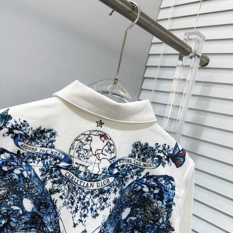 D*or jacket ecru cotton denim with multicolor butterfly white