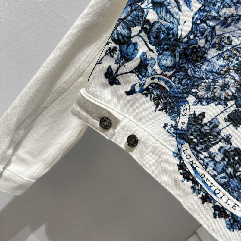 D*or jacket ecru cotton denim with multicolor butterfly white