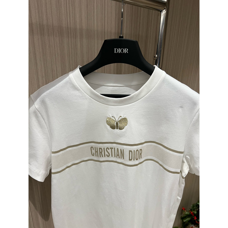 D*or embroidered t-shirt cotton jersey gold-tone signature white