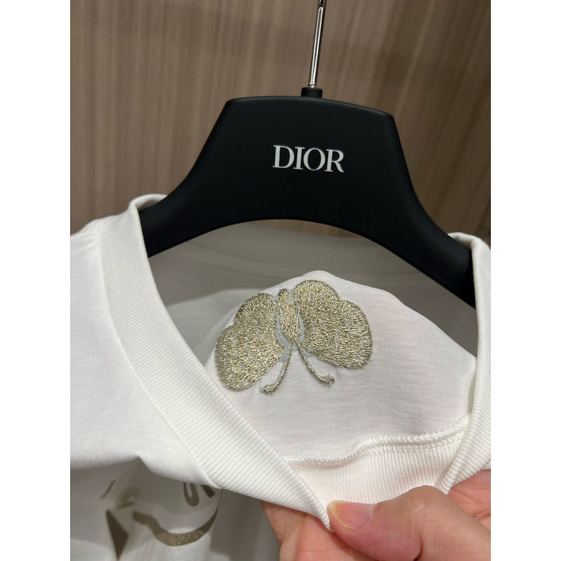 D*or embroidered t-shirt cotton jersey gold-tone signature white