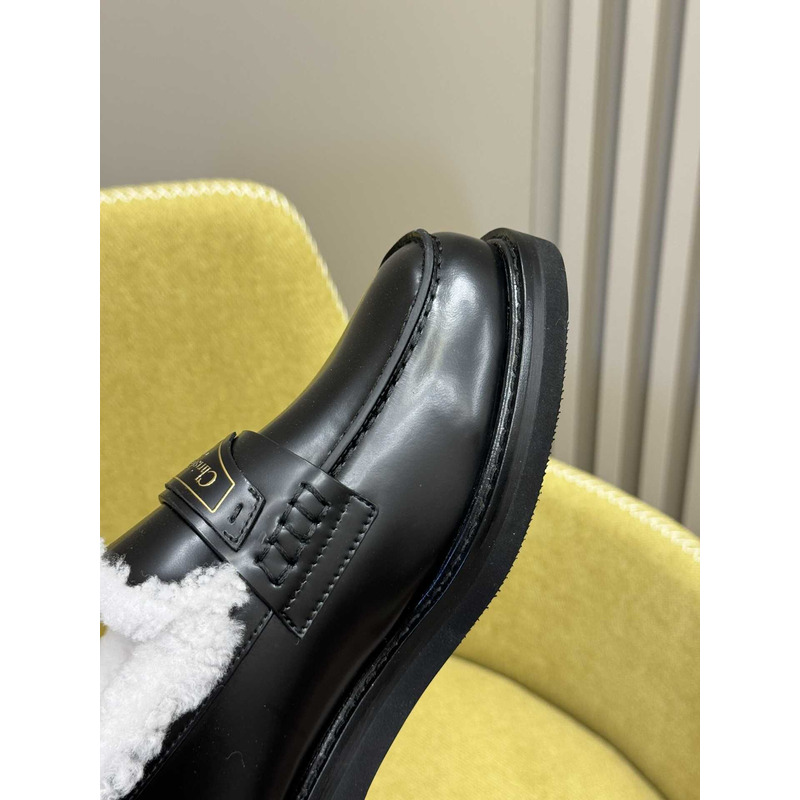 ch**an D*or boy loafer black calfskin and white shearling