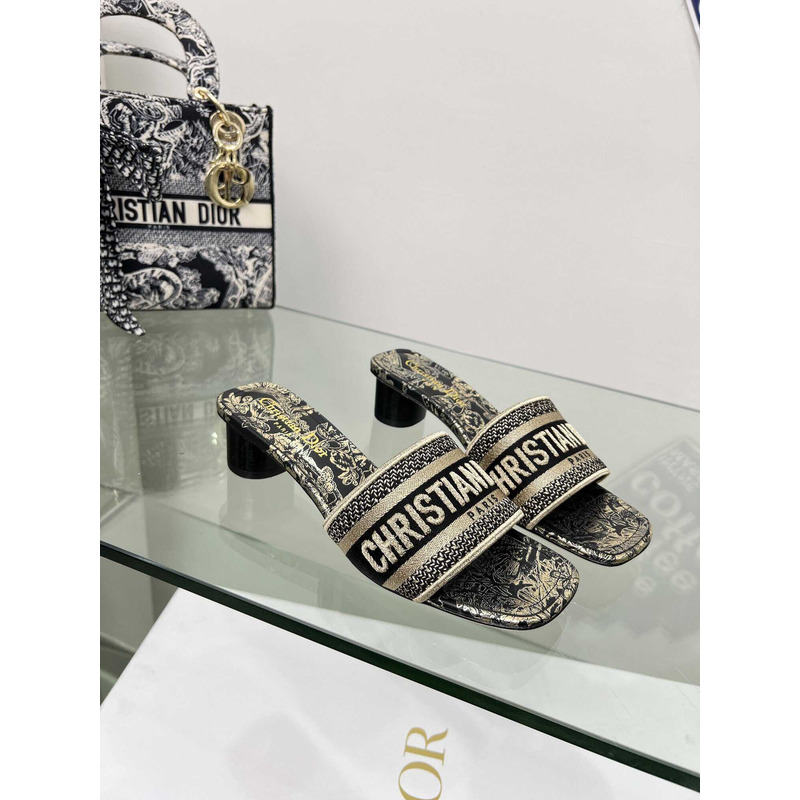 ch**an D*or dway heeled slide butterflies embroidered cotton black