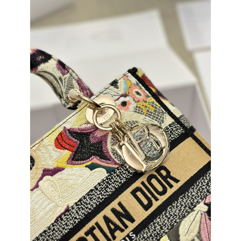 D*or medium lady d-lite bag brocart butterfly embroidery beige multicolor