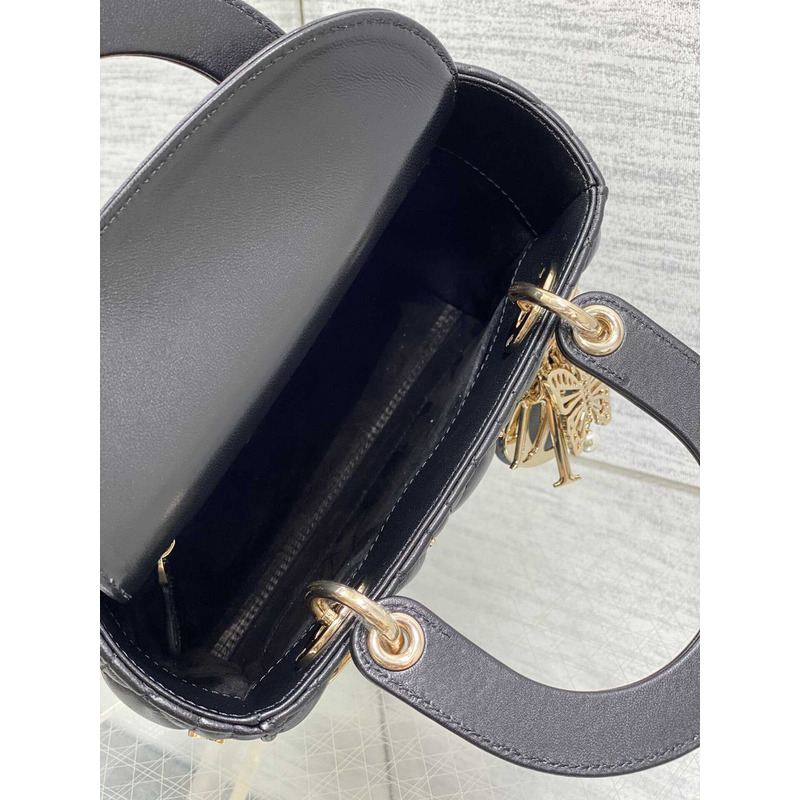 D*or small lady D*or bag lambskin gold-finish butterfly studs black