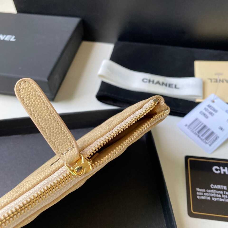 Ch*el Ch*el caviar quilted zipped key holder case beige