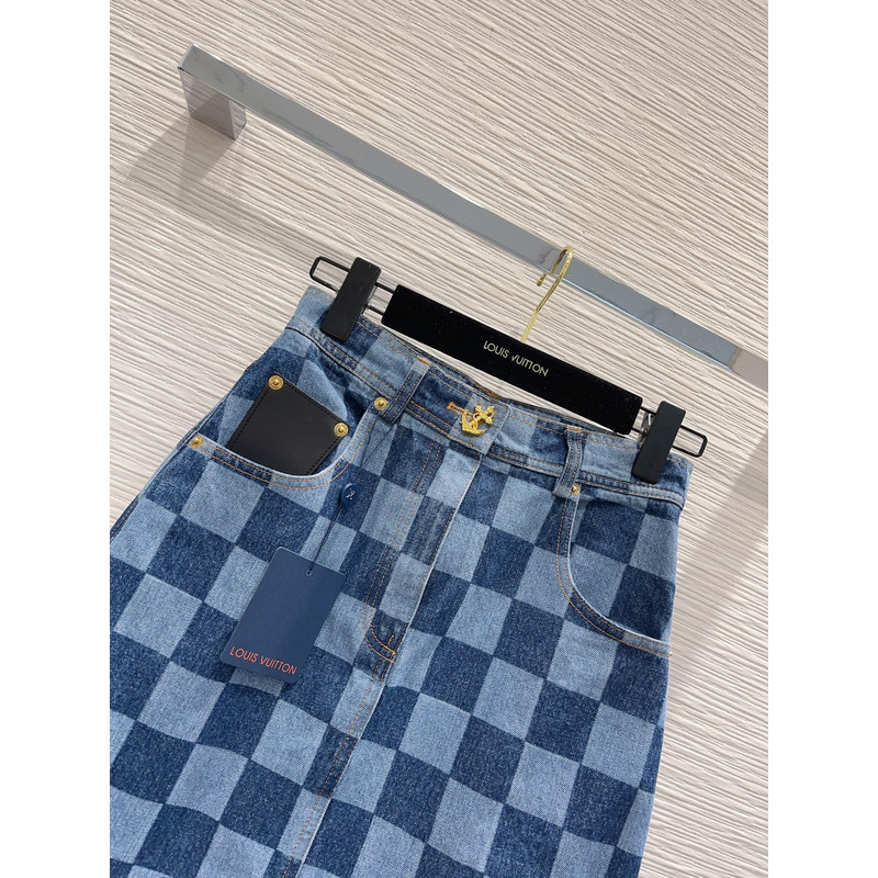 l**is V*t*n damier denim skirt blue