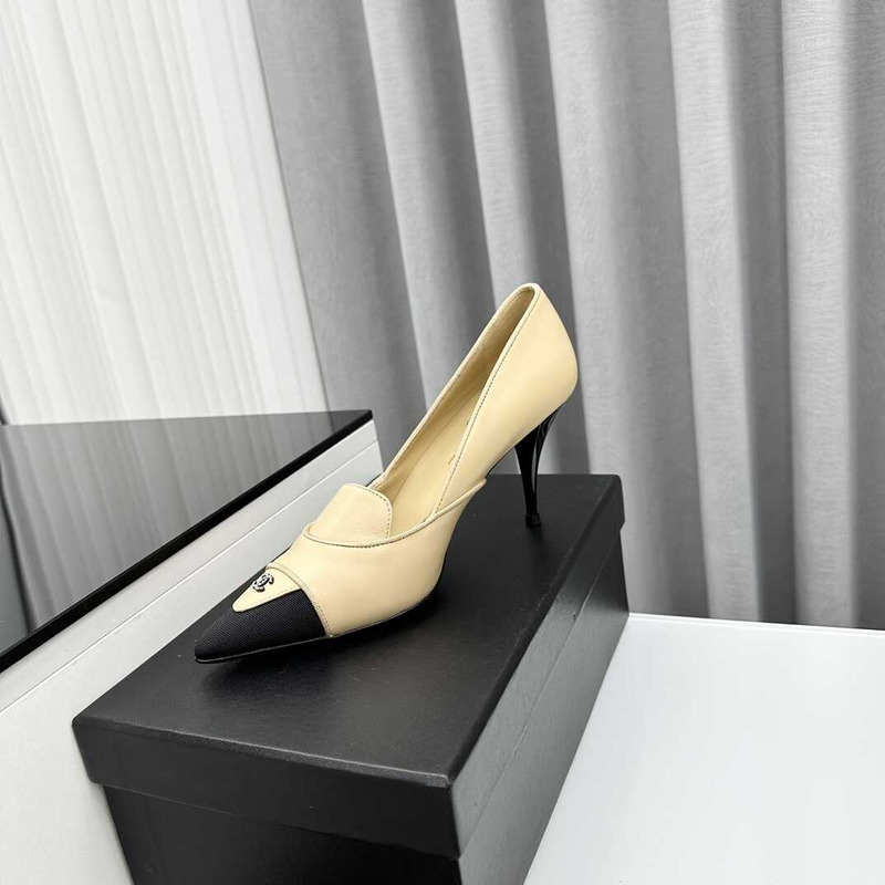 Ch*el pointed toe heels beige