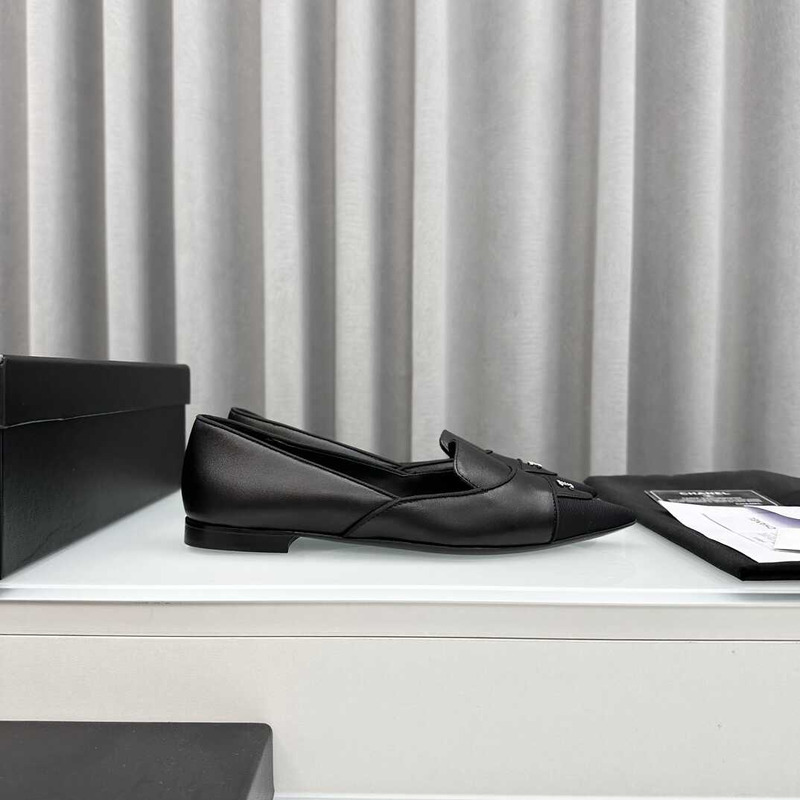 Ch*el loafers sheepskin black