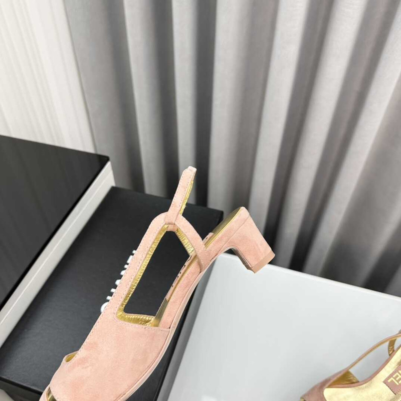 Ch*el velvet and leather slingbacks golden and pink