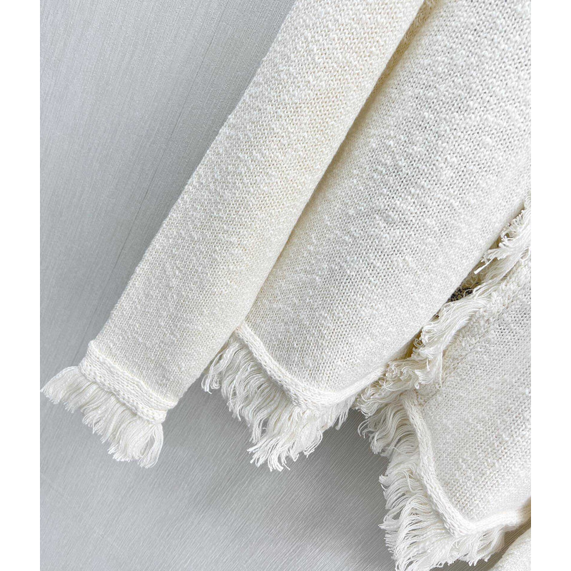 D*or embroidered jacket white wool, cotton and alpaca technical knit with pastel midnight blue butterfly around the world motif