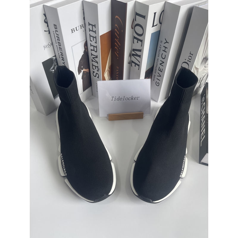 Ba*len*cia*ga black speed trainer sneaker with white textured sole