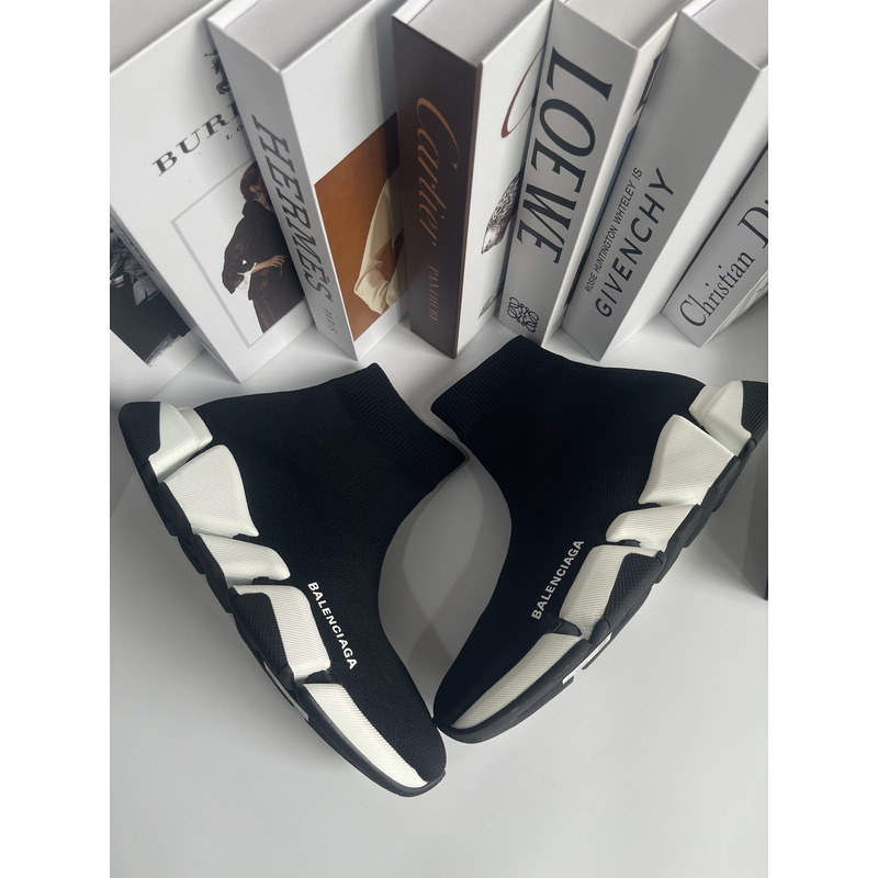 Ba*len*cia*ga black speed trainer sneaker with white textured sole