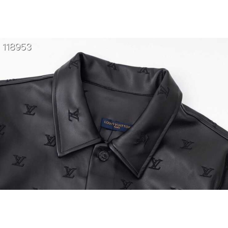 l**is V*t*n embroidered leather signature overshirt lv blouson black