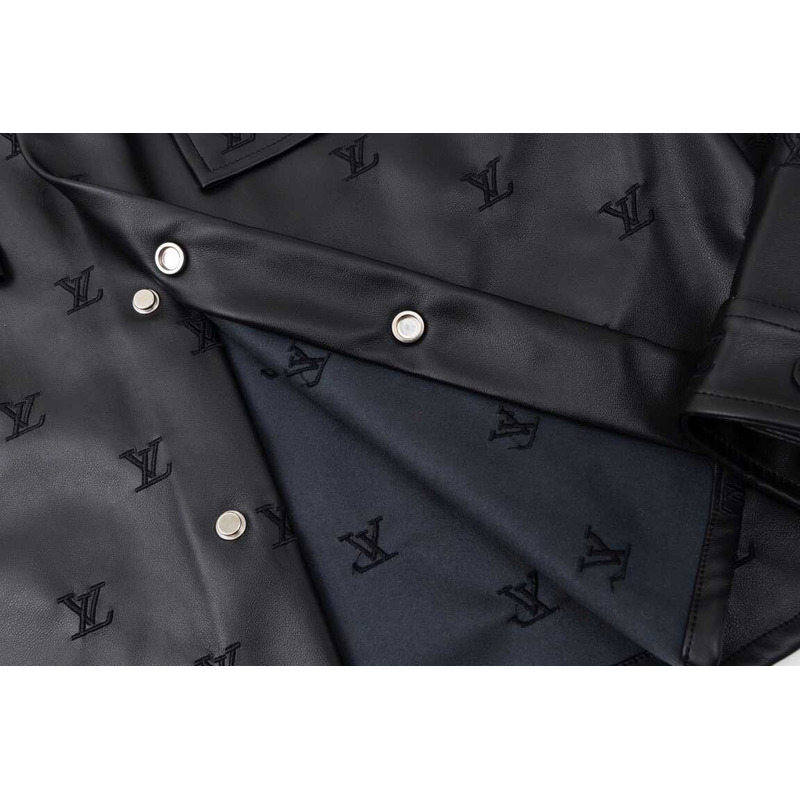 l**is V*t*n embroidered leather signature overshirt lv blouson black
