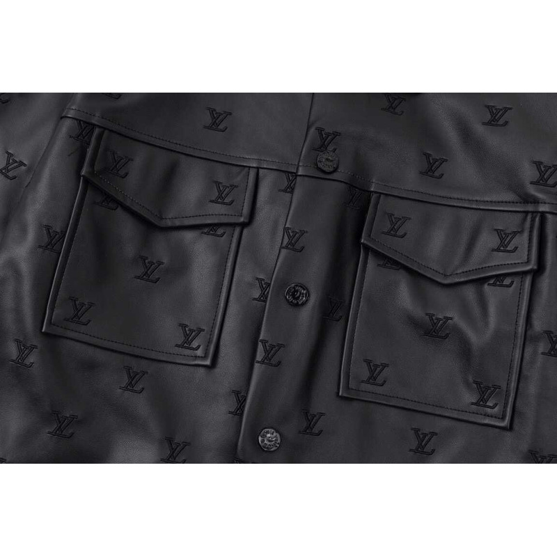 l**is V*t*n embroidered leather signature overshirt lv blouson black