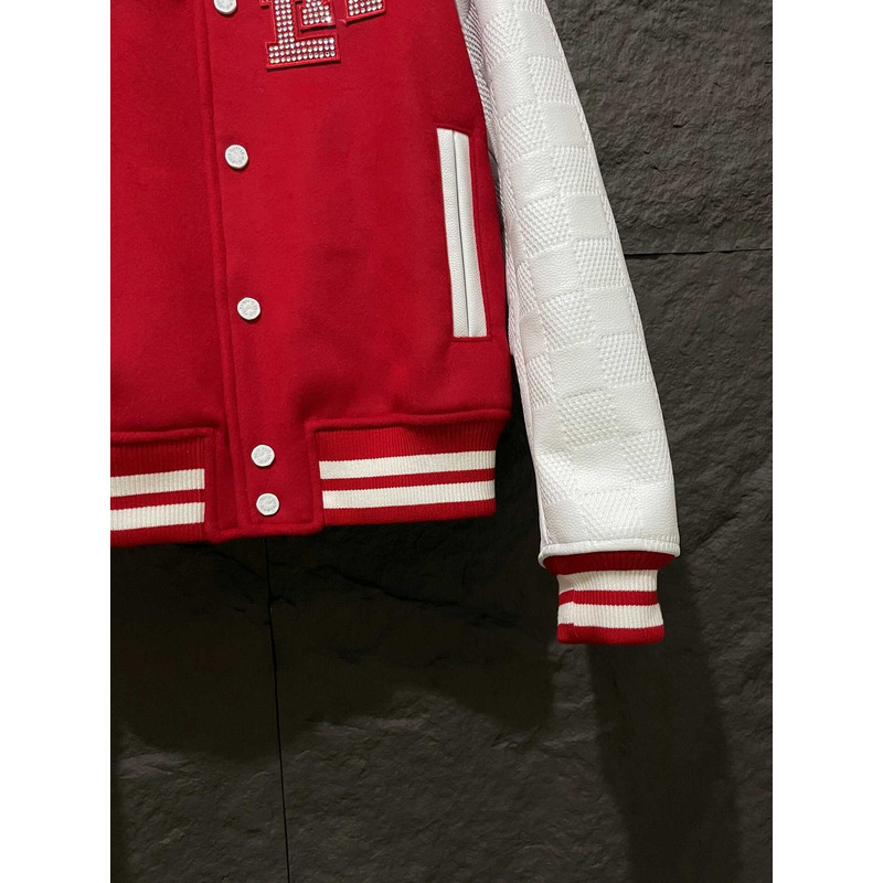 l**is V*t*n  mix leather varsity blouson jacket bright red