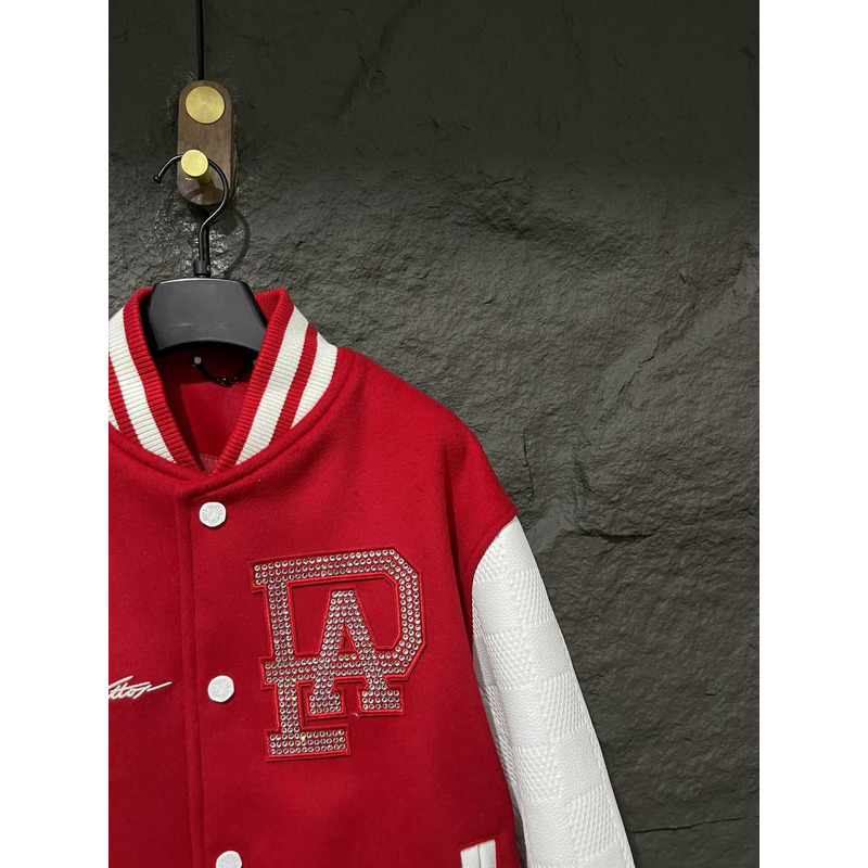 l**is V*t*n  mix leather varsity blouson jacket bright red